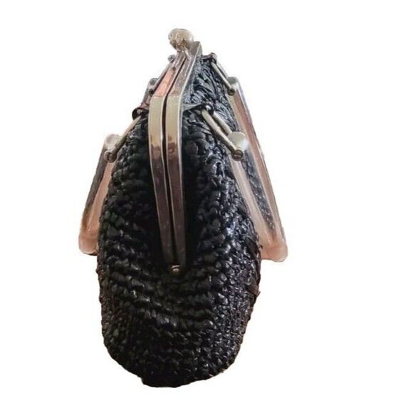 Trina Turk Woven Nylon Raffia Purse Black and Silver With Clear Handle - Picture 10 of 10